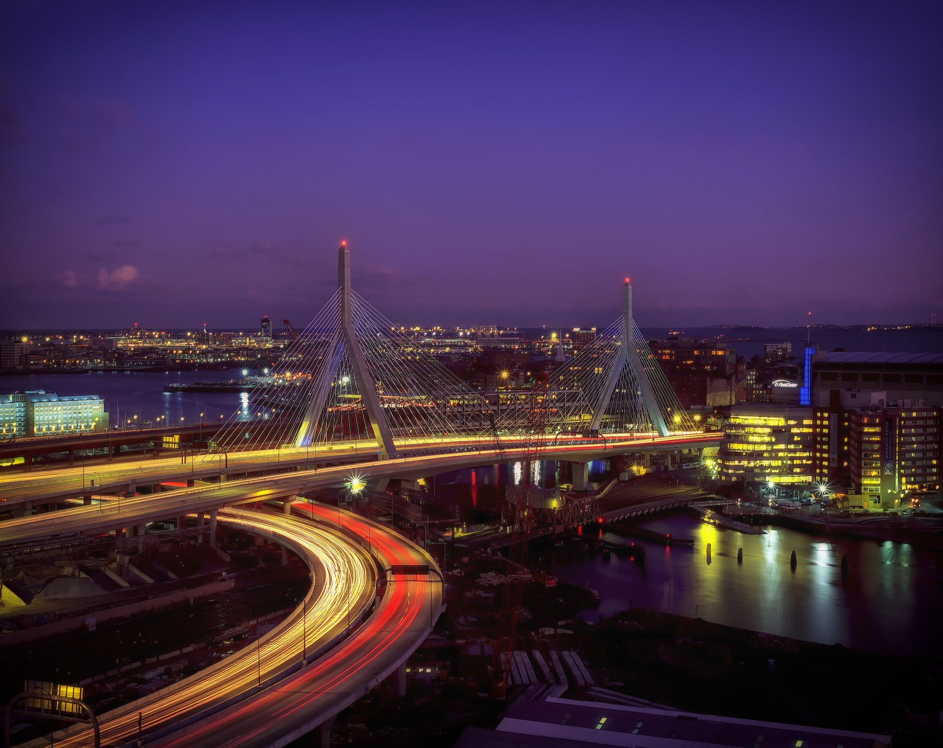 Night photograph of Boston highway