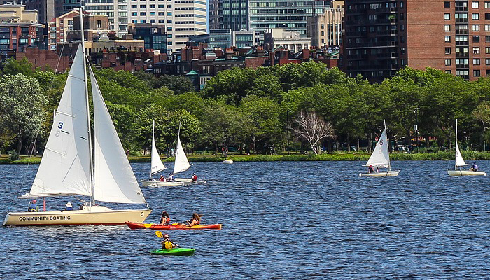 Sailboat on Charles River during the day time